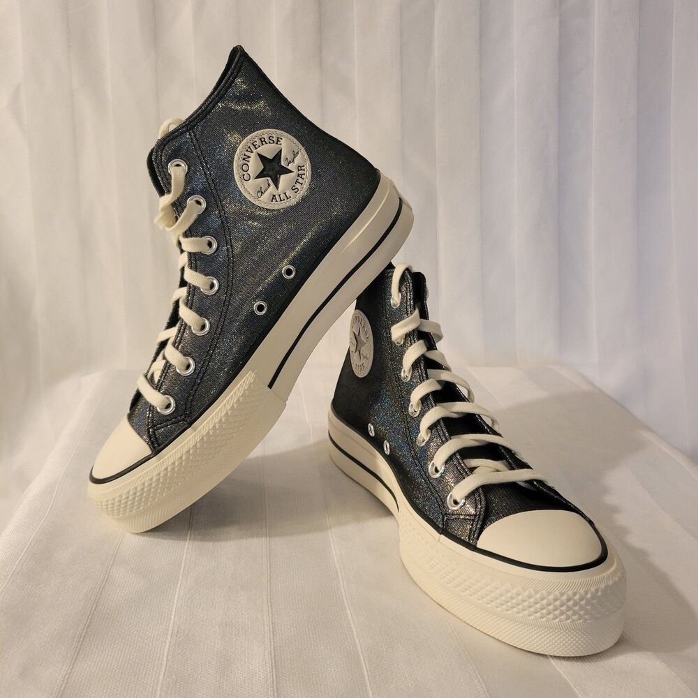 Converse Chuck Taylor All Star Lift Sz 8 Black Glitter High Top Platform Shoes